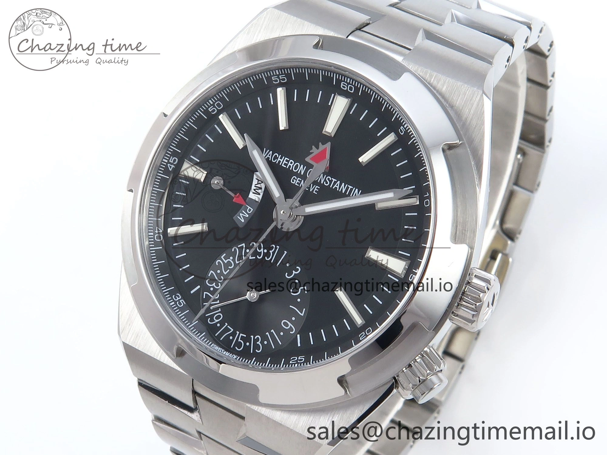Breathable Overseas 7920V SS 8F Best Edition Black Dial On SS Bracelet A 9830