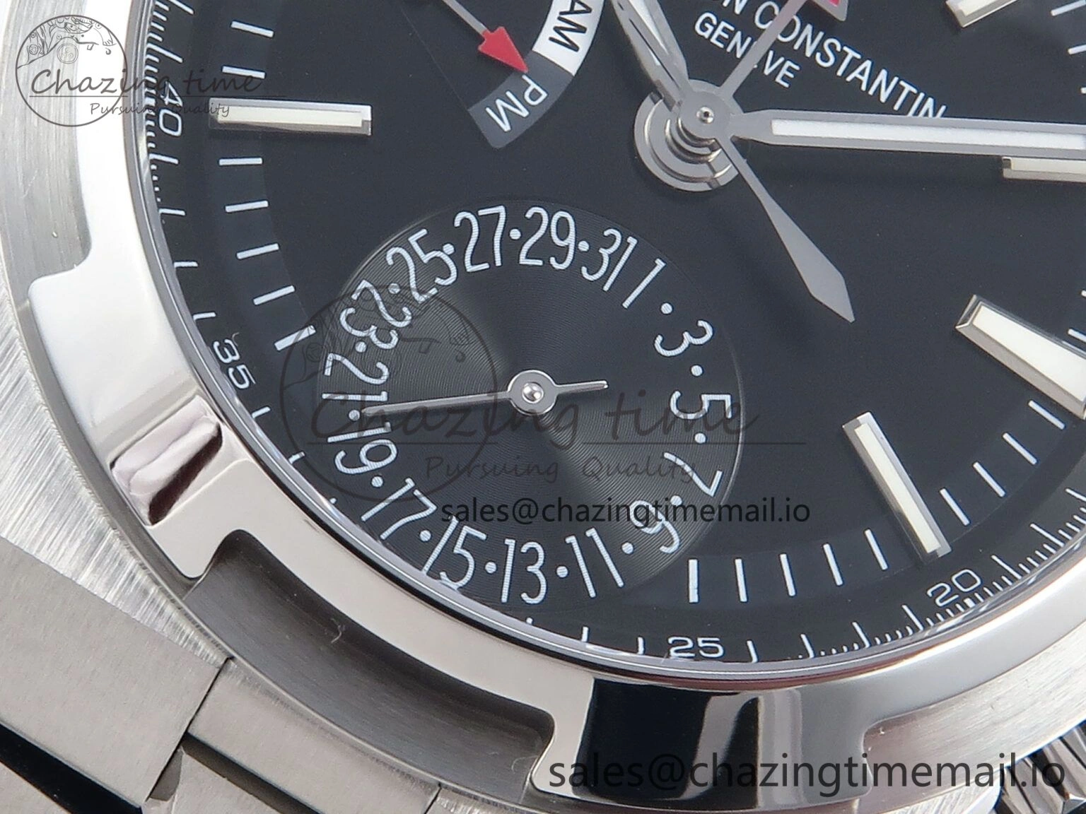 Breathable Overseas 7920V SS 8F Best Edition Black Dial On SS Bracelet A 9830