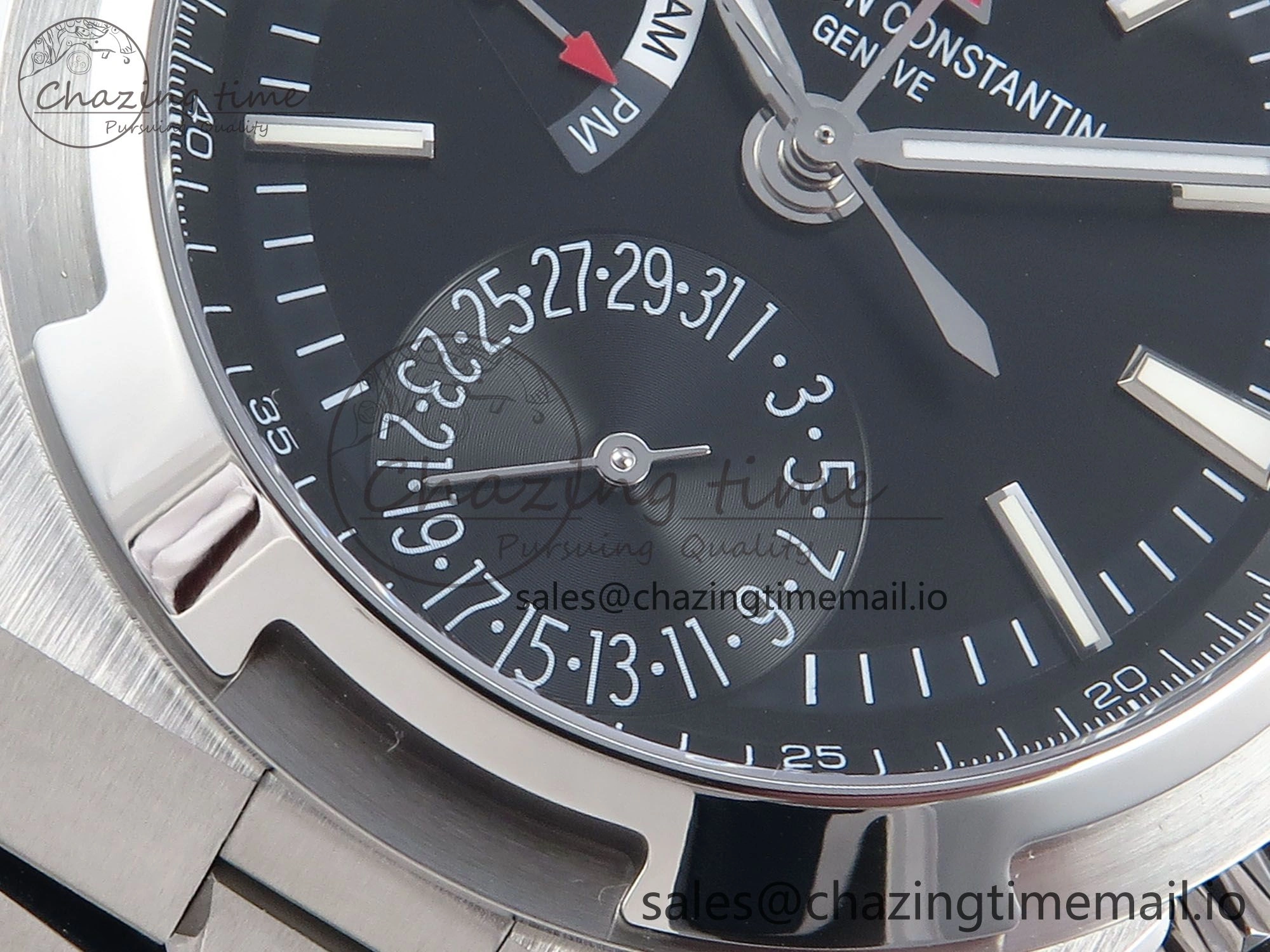 Breathable Overseas 7920V SS 8F Best Edition Black Dial On SS Bracelet A 9830