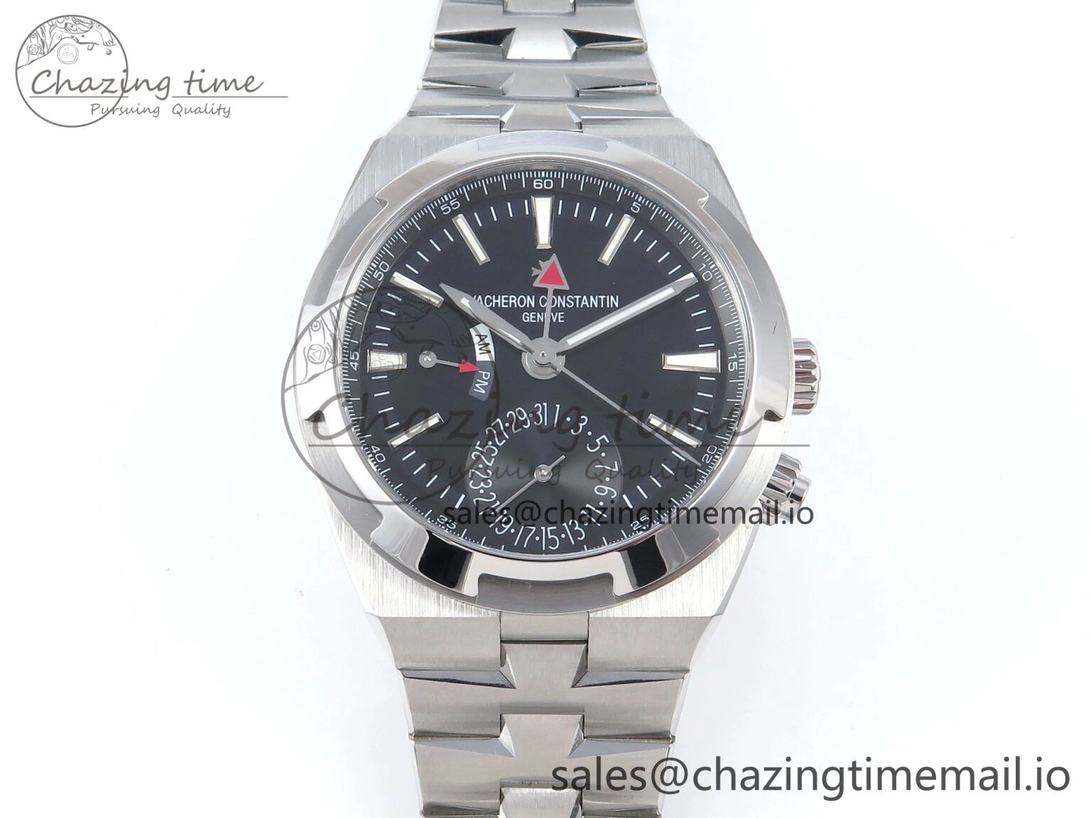 Breathable Overseas 7920V SS 8F Best Edition Black Dial On SS Bracelet A 9830