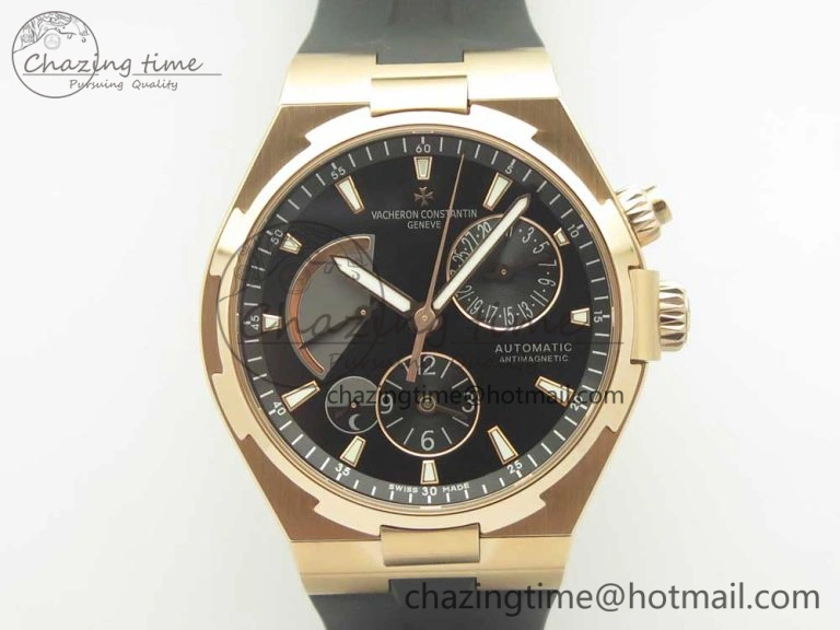 Compact Overseas Dual Time Power Reserve RG TWA Best Edition Black Dial on Black Rubber Strap A 9946