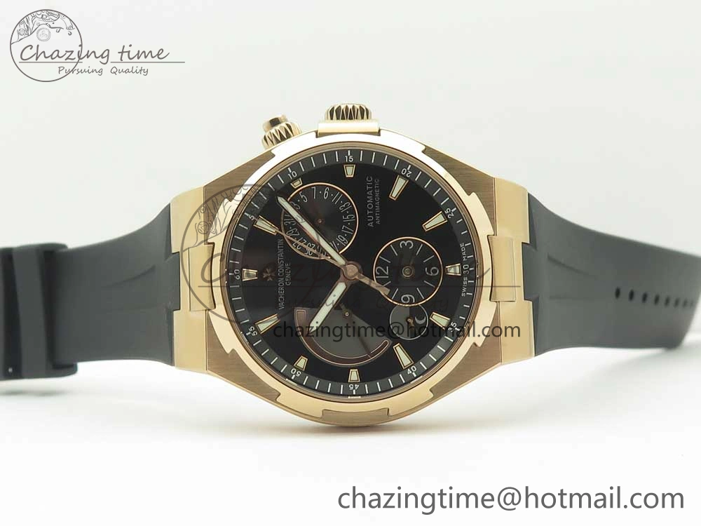 Compact Overseas Dual Time Power Reserve RG TWA Best Edition Black Dial on Black Rubber Strap A 9946