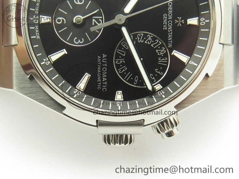 Durable Overseas Dual Time Power Reserve TWA Best Edition Black Dial on Black Rubber Strap A 9948