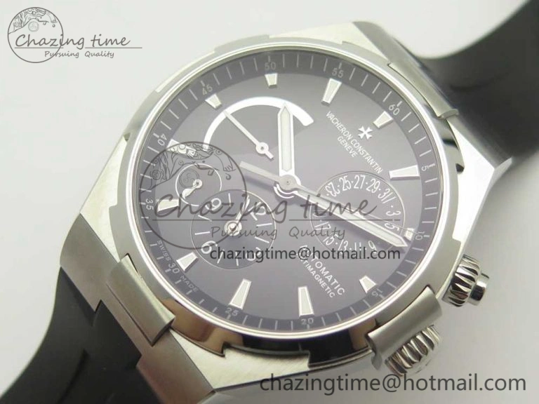 Durable Overseas Dual Time Power Reserve TWA Best Edition Black Dial on Black Rubber Strap A 9948