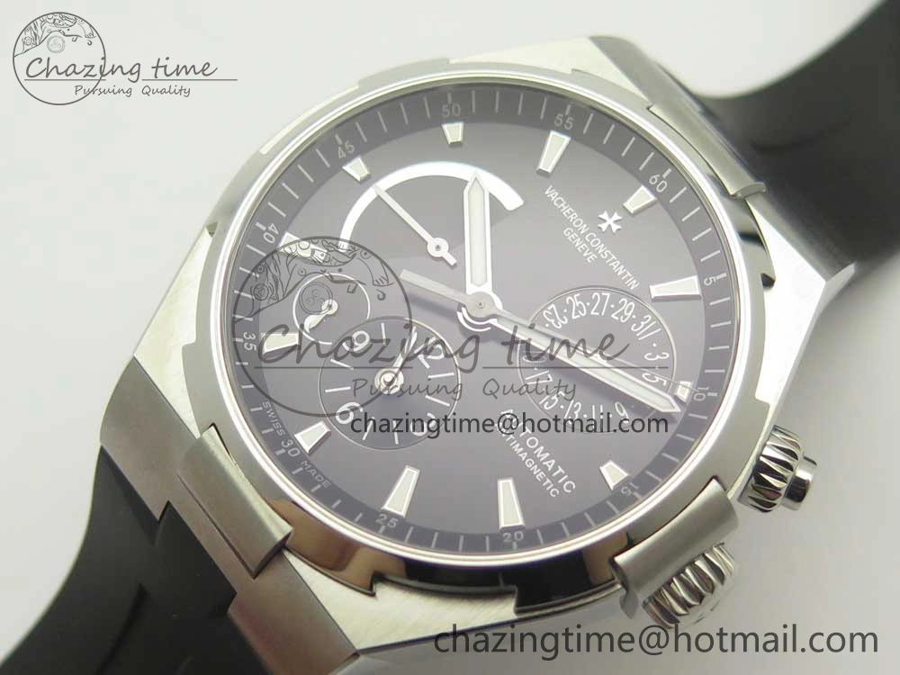 Durable Overseas Dual Time Power Reserve TWA Best Edition Black Dial on Black Rubber Strap A 9948
