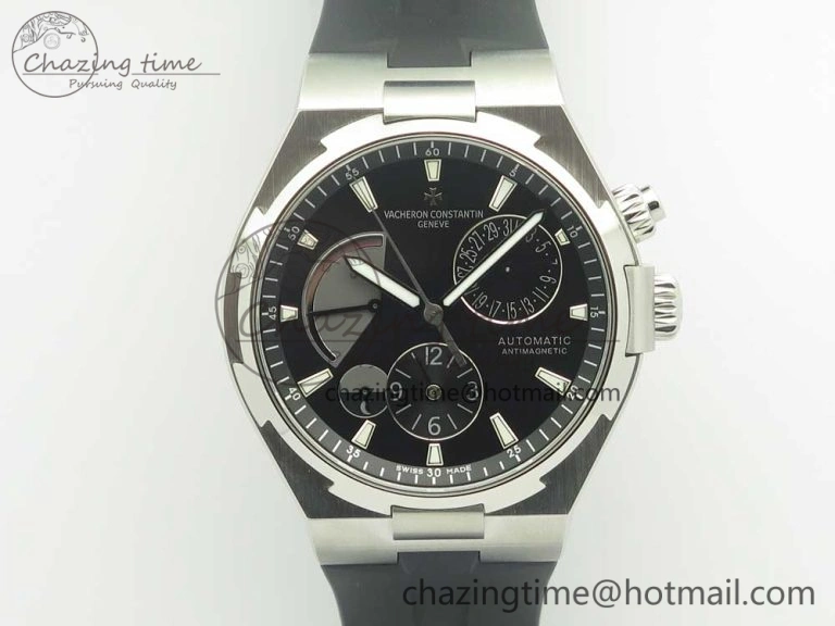 Durable Overseas Dual Time Power Reserve TWA Best Edition Black Dial on Black Rubber Strap A 9948