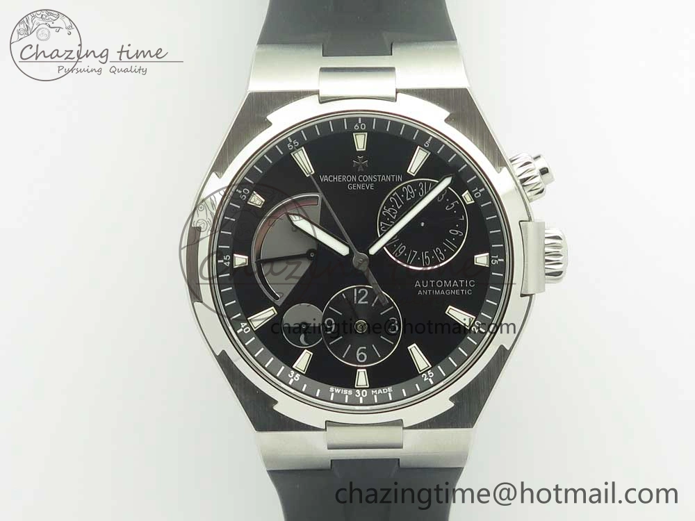 Durable Overseas Dual Time Power Reserve TWA Best Edition Black Dial on Black Rubber Strap A 9948