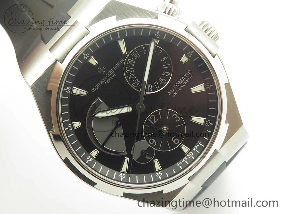 Durable Overseas Dual Time Power Reserve TWA Best Edition Black Dial on Black Rubber Strap A 9948