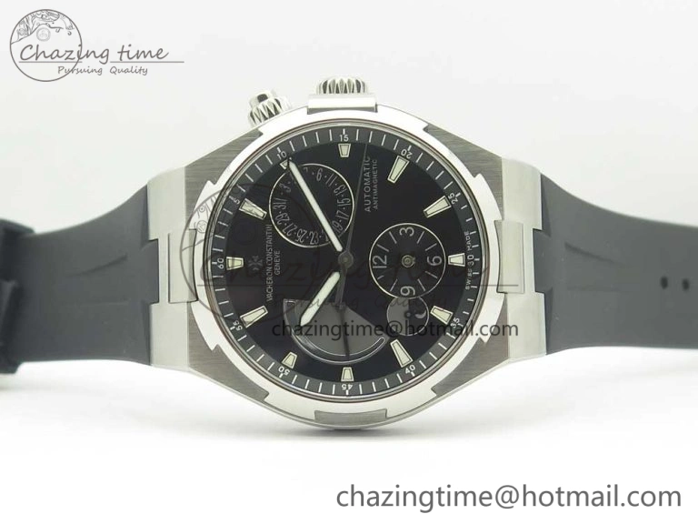Durable Overseas Dual Time Power Reserve TWA Best Edition Black Dial on Black Rubber Strap A 9948