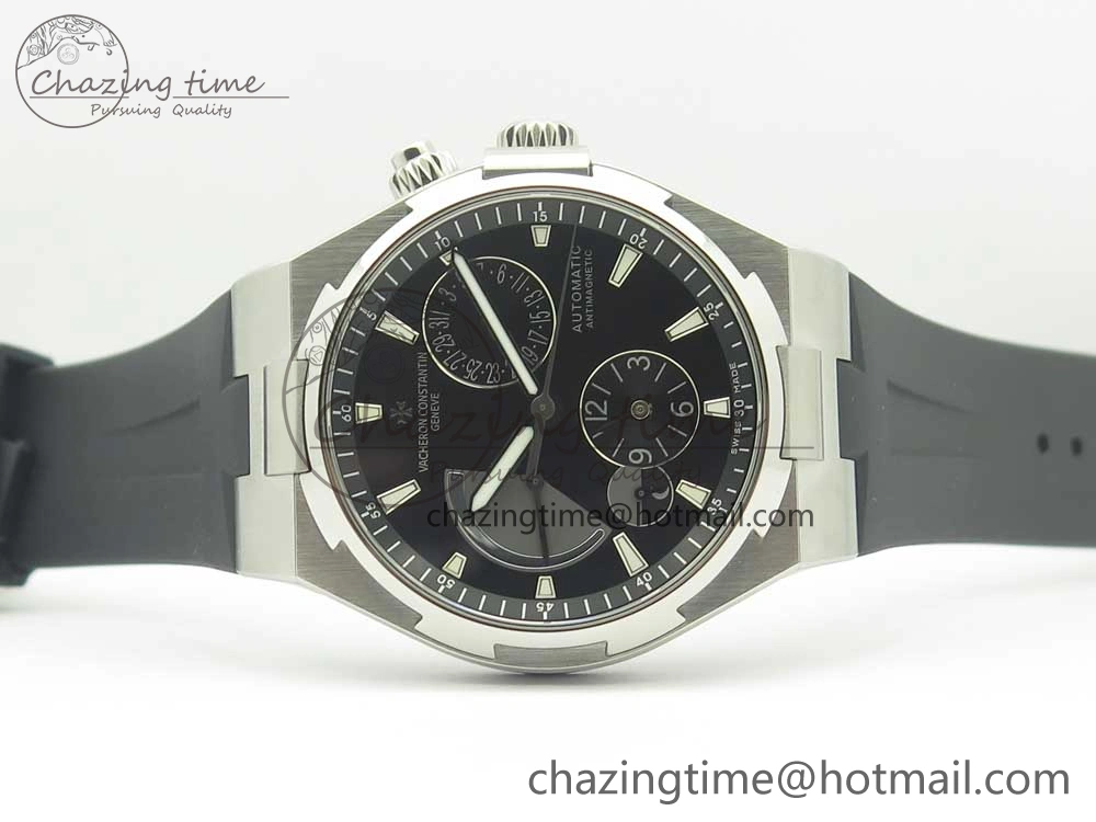 Durable Overseas Dual Time Power Reserve TWA Best Edition Black Dial on Black Rubber Strap A 9948