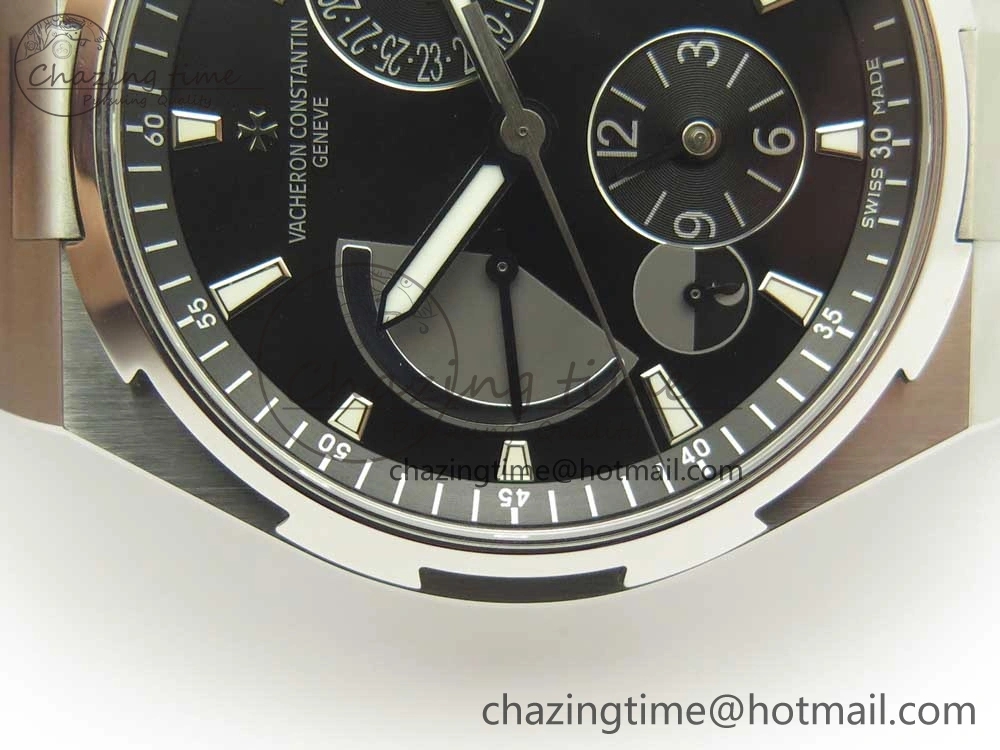 Durable Overseas Dual Time Power Reserve TWA Best Edition Black Dial on Black Rubber Strap A 9948