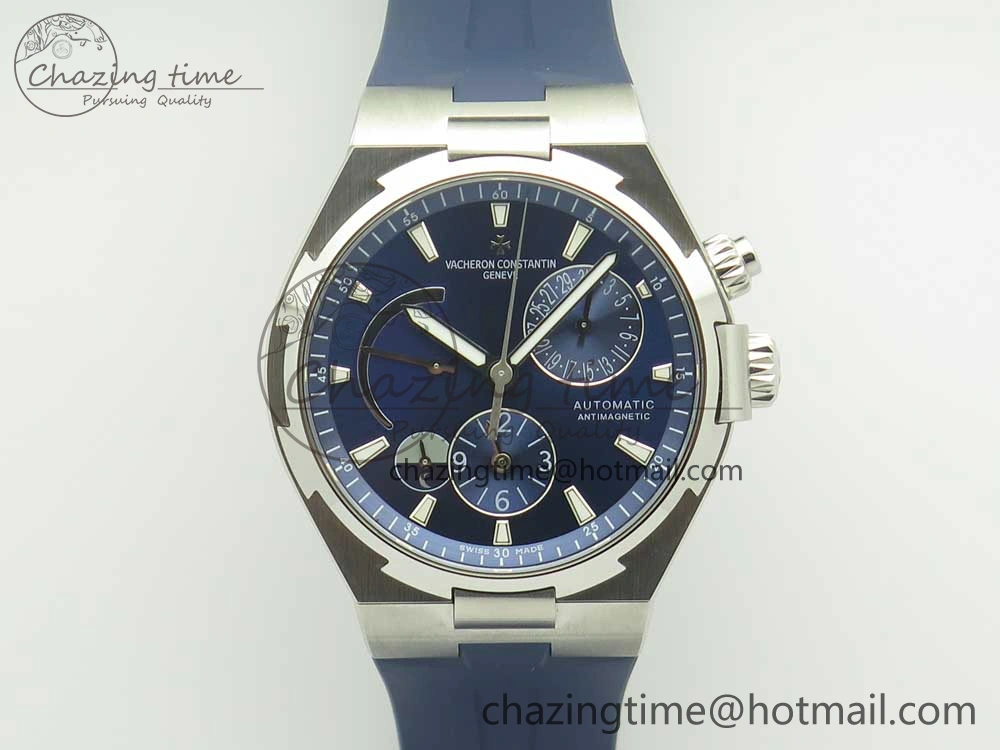 Attractive Overseas Dual Time Power Reserve TWA Best Edition Blue Dial on Blue Rubber Strap A 9947