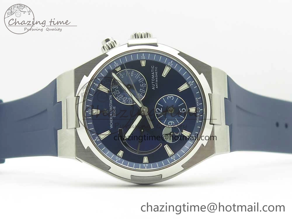 Attractive Overseas Dual Time Power Reserve TWA Best Edition Blue Dial on Blue Rubber Strap A 9947