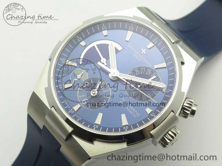 Attractive Overseas Dual Time Power Reserve TWA Best Edition Blue Dial on Blue Rubber Strap A 9947
