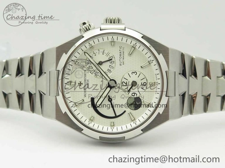 Fashionable Overseas Dual Time Power Reserve TWA Best Edition White Dial on SS Bracelet A 9943
