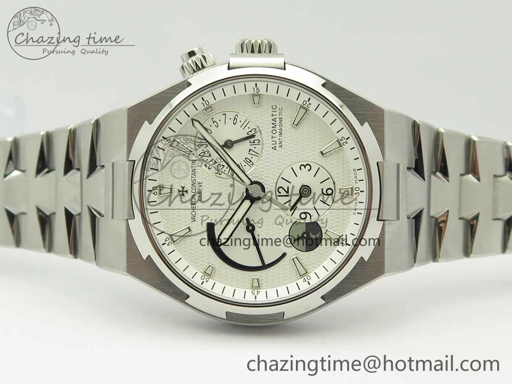 Fashionable Overseas Dual Time Power Reserve TWA Best Edition White Dial on SS Bracelet A 9943