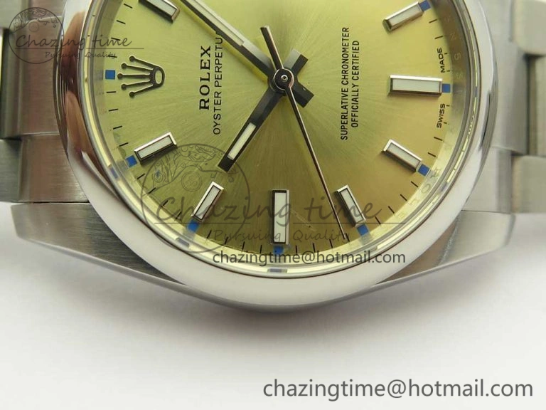 Oyster Perpetual 34mm 114200 UBF 1:1 Best Edition Gold Dial on SS Bracelet A Refined 10628