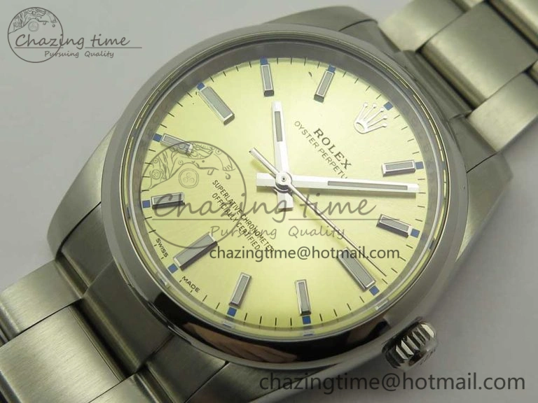 Oyster Perpetual 34mm 114200 UBF 1:1 Best Edition Gold Dial on SS Bracelet A Refined 10628