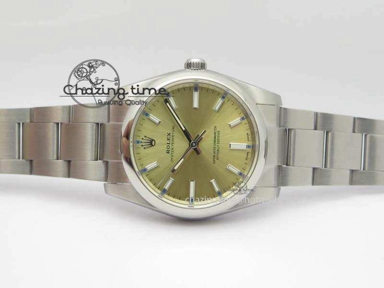 WrinkleFree Oyster Perpetual 34mm Ladies 114300 1:1 Best Edition Champagne Dial On SS Bracelet A 3804