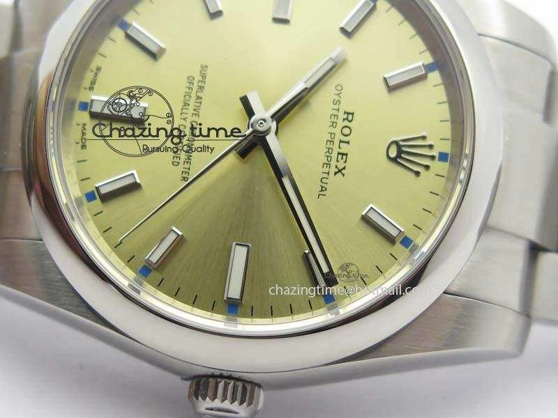 WrinkleFree Oyster Perpetual 34mm Ladies 114300 1:1 Best Edition Champagne Dial On SS Bracelet A 3804