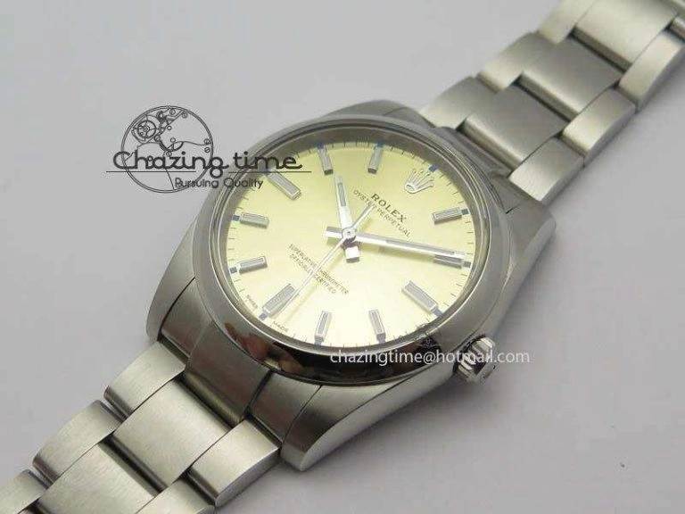 WrinkleFree Oyster Perpetual 34mm Ladies 114300 1:1 Best Edition Champagne Dial On SS Bracelet A 3804