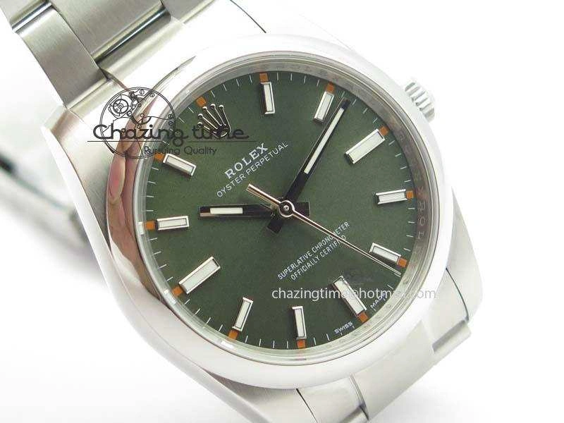 Durable Oyster Perpetual 34mm Ladies 114300 1:1 Best Edition Olive Green Dial On SS Bracelet A 3803