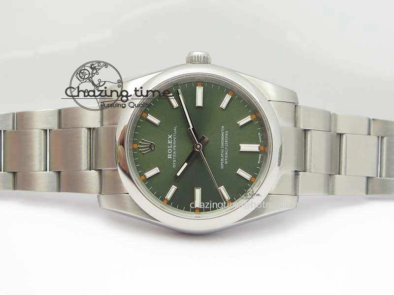 Durable Oyster Perpetual 34mm Ladies 114300 1:1 Best Edition Olive Green Dial On SS Bracelet A 3803