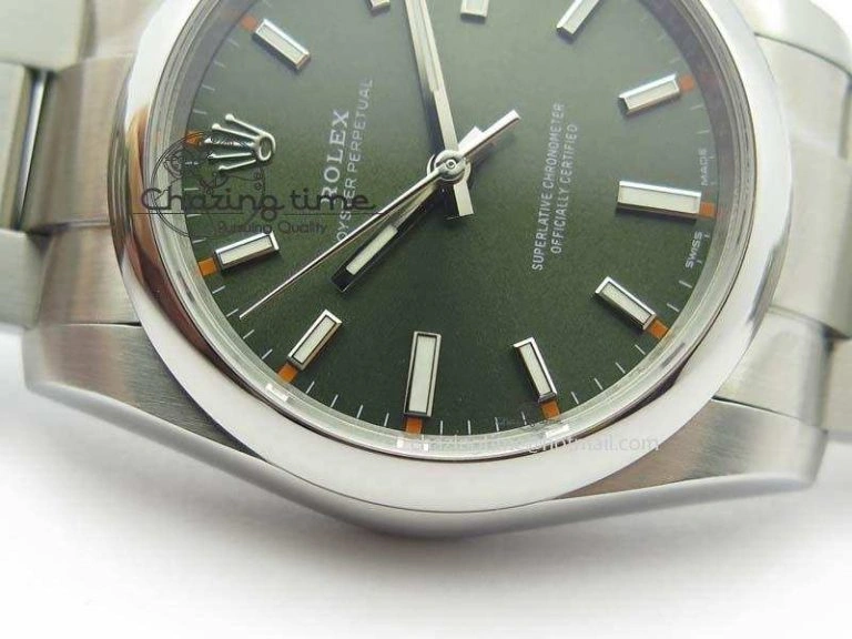 Durable Oyster Perpetual 34mm Ladies 114300 1:1 Best Edition Olive Green Dial On SS Bracelet A 3803