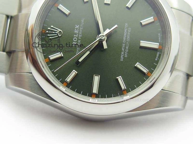 Durable Oyster Perpetual 34mm Ladies 114300 1:1 Best Edition Olive Green Dial On SS Bracelet A 3803