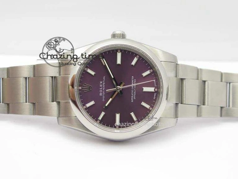 Oyster Perpetual 34mm Ladies 114300 1:1 Best Edition Red Grape Dial On SS Bracelet A Packable 10764