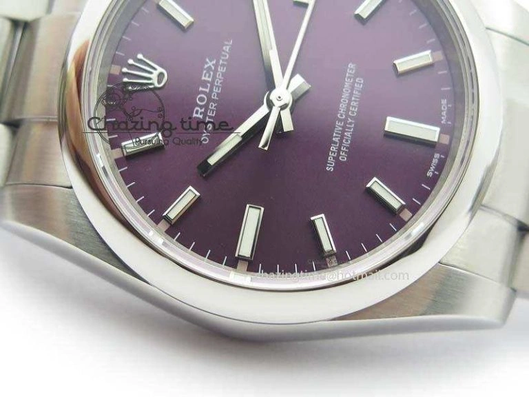 Oyster Perpetual 34mm Ladies 114300 1:1 Best Edition Red Grape Dial On SS Bracelet A Packable 10764