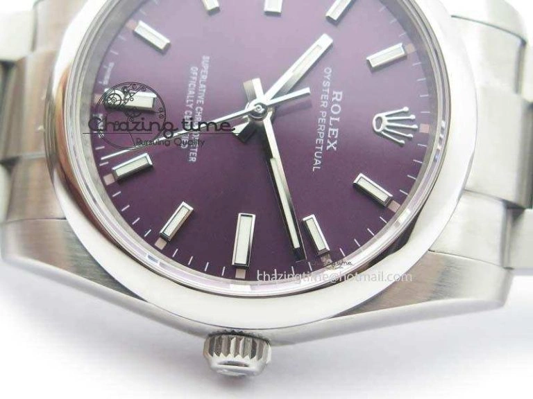 Oyster Perpetual 34mm Ladies 114300 1:1 Best Edition Red Grape Dial On SS Bracelet A Packable 10764