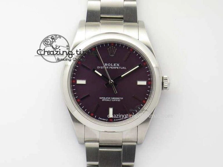 Oyster Perpetual 39mm 114300 1:1 Best Edition Red Grape Dial On SS Bracelet A Lightweight 3807