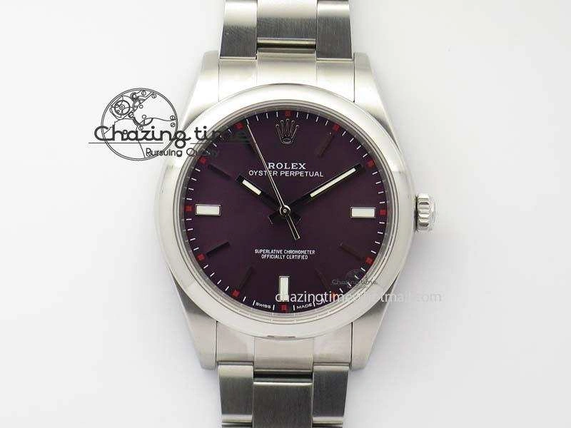 Oyster Perpetual 39mm 114300 1:1 Best Edition Red Grape Dial On SS Bracelet A Lightweight 3807