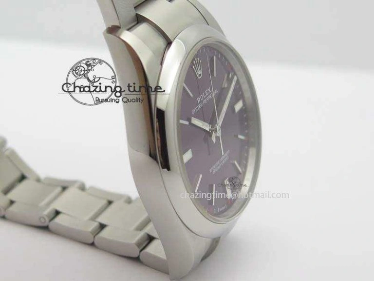 Oyster Perpetual 39mm 114300 1:1 Best Edition Red Grape Dial On SS Bracelet A Lightweight 3807