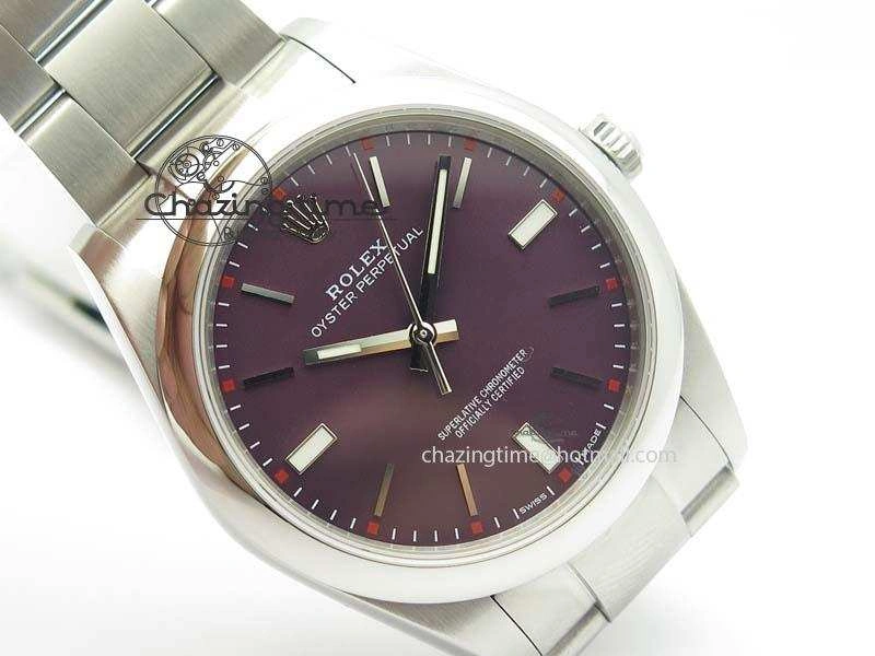 Oyster Perpetual 39mm 114300 1:1 Best Edition Red Grape Dial On SS Bracelet A Lightweight 3807