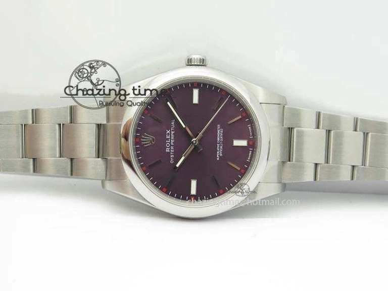 Oyster Perpetual 39mm 114300 1:1 Best Edition Red Grape Dial On SS Bracelet A Lightweight 3807