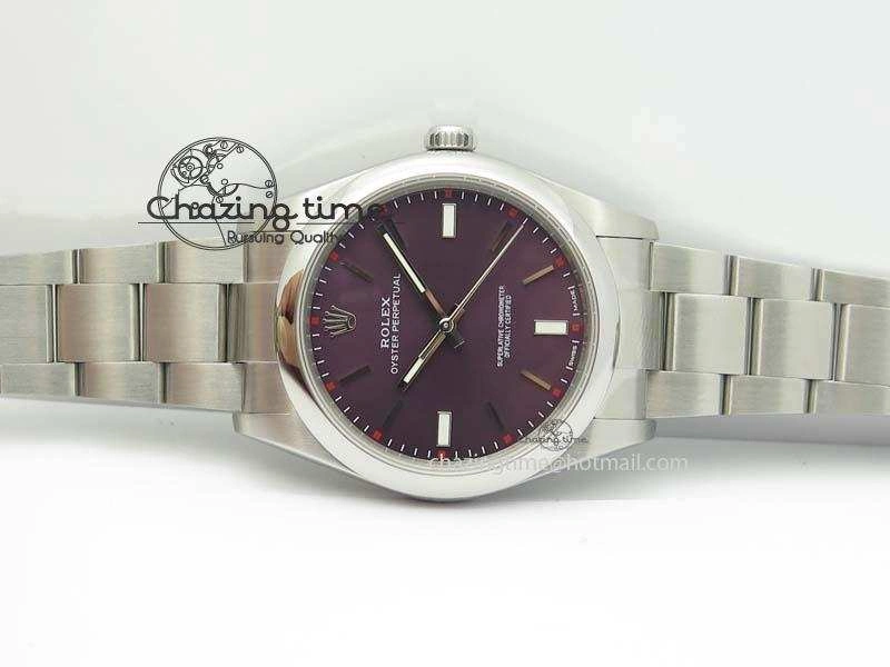 Oyster Perpetual 39mm 114300 1:1 Best Edition Red Grape Dial On SS Bracelet A Lightweight 3807
