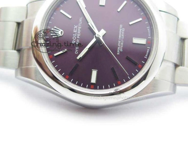 Oyster Perpetual 39mm 114300 1:1 Best Edition Red Grape Dial On SS Bracelet A Lightweight 3807