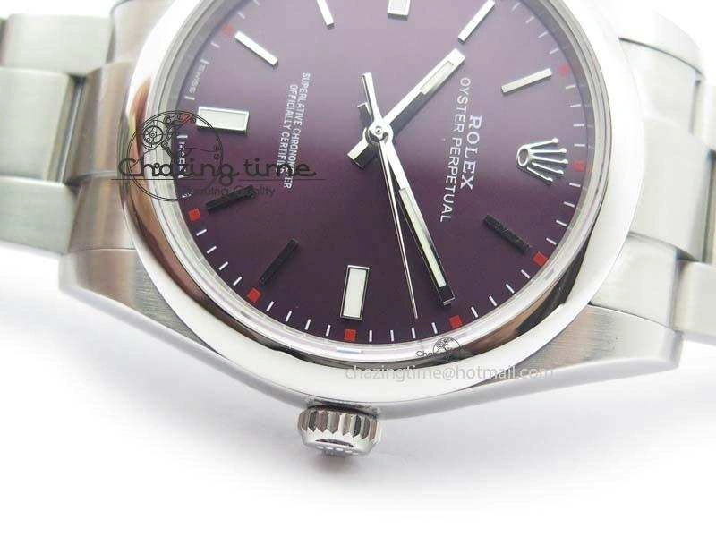 Oyster Perpetual 39mm 114300 1:1 Best Edition Red Grape Dial On SS Bracelet A Lightweight 3807