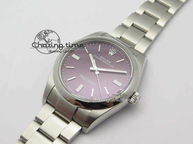 Oyster Perpetual 39mm 114300 1:1 Best Edition Red Grape Dial On SS Bracelet A Lightweight 3807