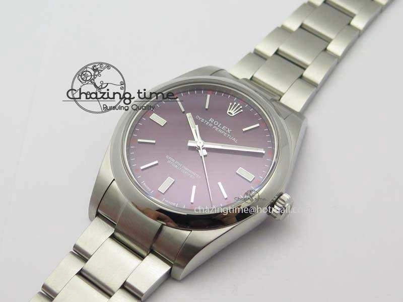 Oyster Perpetual 39mm 114300 1:1 Best Edition Red Grape Dial On SS Bracelet A Lightweight 3807