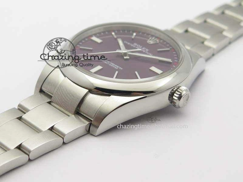 Oyster Perpetual 39mm 114300 1:1 Best Edition Red Grape Dial On SS Bracelet A Lightweight 3807
