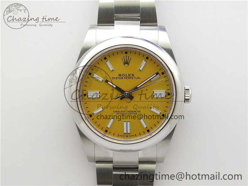 Trendy Oyster Perpetual 41mm 124300 BP Maker Best Edition Yellow Dial on SS Bracelet 2694