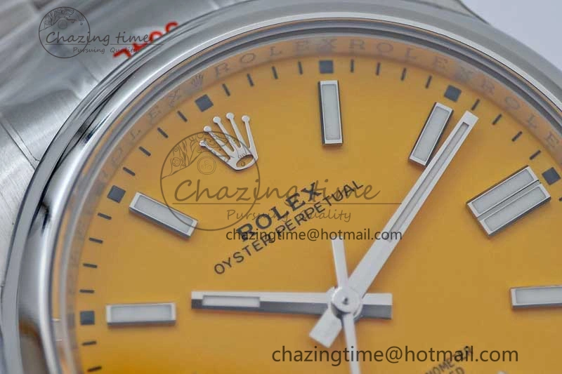 Attractive Oyster Perpetual 41mm 124300 EWF 1:1 Best Edition 904L Steel Yellow Dial on SS Bracelet A 2193