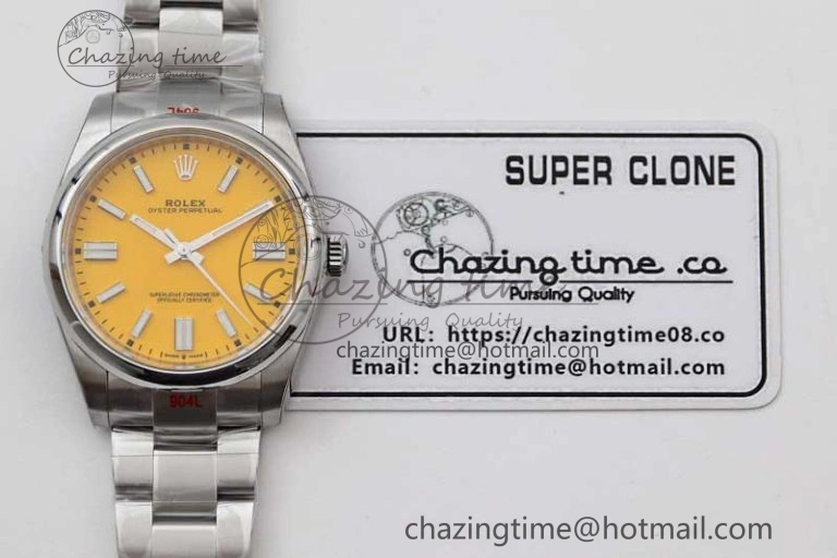 Attractive Oyster Perpetual 41mm 124300 EWF 1:1 Best Edition 904L Steel Yellow Dial on SS Bracelet A 2193