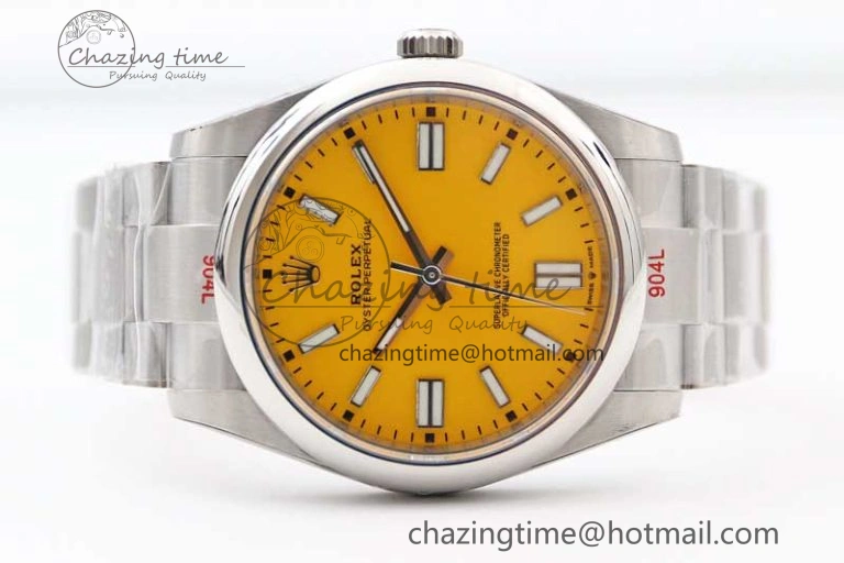 Attractive Oyster Perpetual 41mm 124300 EWF 1:1 Best Edition 904L Steel Yellow Dial on SS Bracelet A 2193
