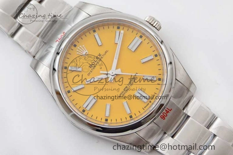 Attractive Oyster Perpetual 41mm 124300 EWF 1:1 Best Edition 904L Steel Yellow Dial on SS Bracelet A 2193