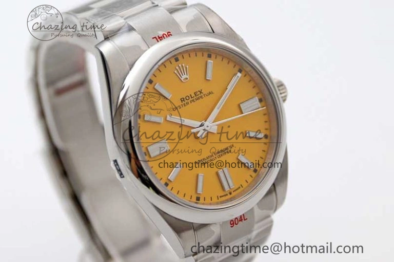 Attractive Oyster Perpetual 41mm 124300 EWF 1:1 Best Edition 904L Steel Yellow Dial on SS Bracelet A 2193