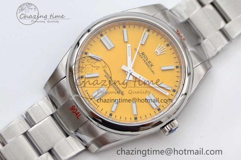 Attractive Oyster Perpetual 41mm 124300 EWF 1:1 Best Edition 904L Steel Yellow Dial on SS Bracelet A 2193